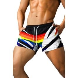 Mens Geometric Rainbow Pride Short Swim Trunks | Differio