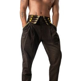 Mens Striped Fold Over Tapered Pants with Lace Up Ties