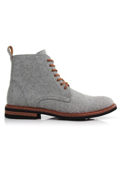 Grey Lace-Up Boots Men - Faux Wool Boots display picture 2