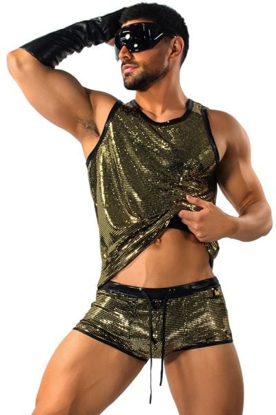 Mens Metallic Gold Sequin Micro Dolphin Shorts | Differio