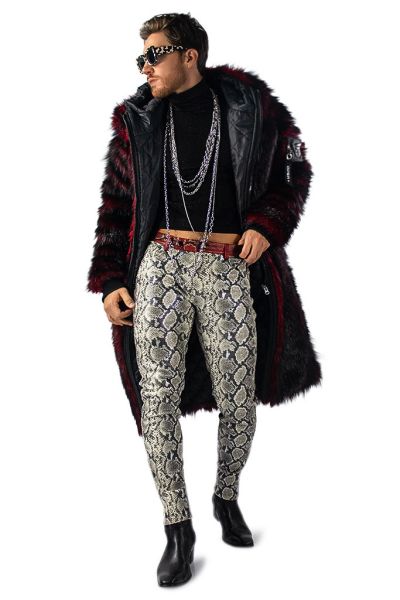 Mens Metallic Slim Fit Faux Snakeskin Pleather Pants