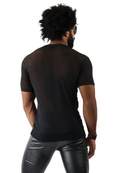 Menolana Men's Black Mesh Sheer Muscle Fit T-Shirt – See Through Mesh Top, Slim Fit, Breathable