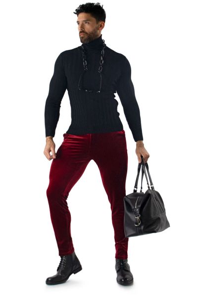 mens red velvet dress pants Barabas Men's Rhinestone Velvet Slim Fit Chino Dress Pants 2CP3020 Wine 30  at Amazon Men's Clothing store