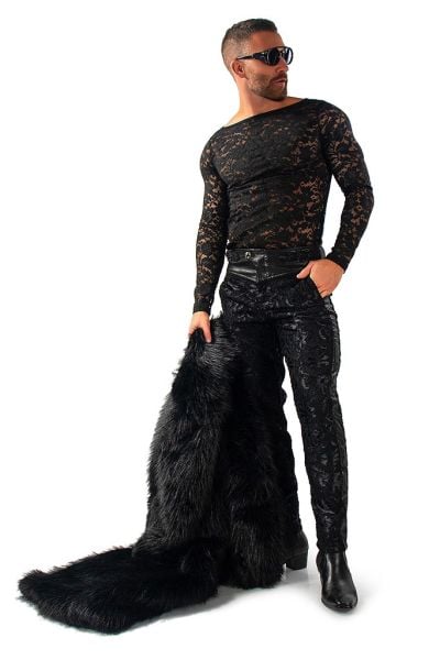 Mens Gothic Black Slim Fit Brocade Tapestry Pants - Punkrave