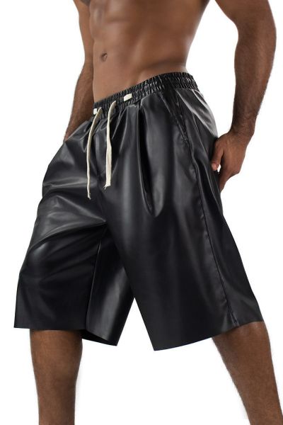 Black Baggy Leather Shorts Men - Modern Jogger Shorts