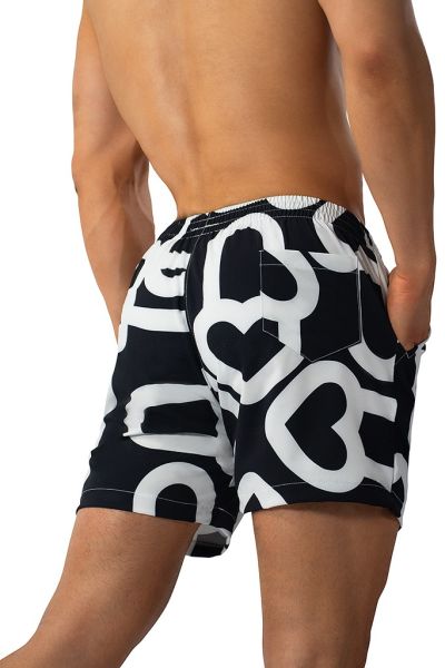Mens Modus Vivendi Heart Print Black Swim Trunks | Differio