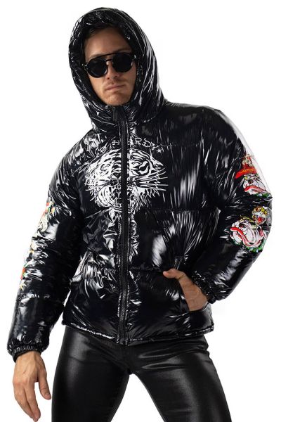 Graphic Shiny Puffer Jacket Men - Ed Hardy Designer Jacket