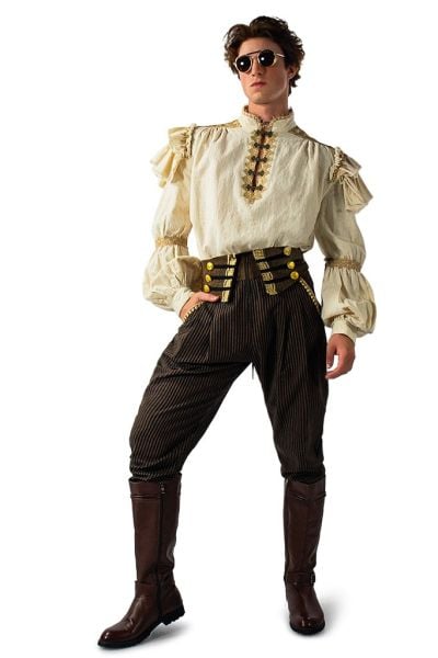 Mens Striped Fold Over Tapered Pants with Lace Up Ties